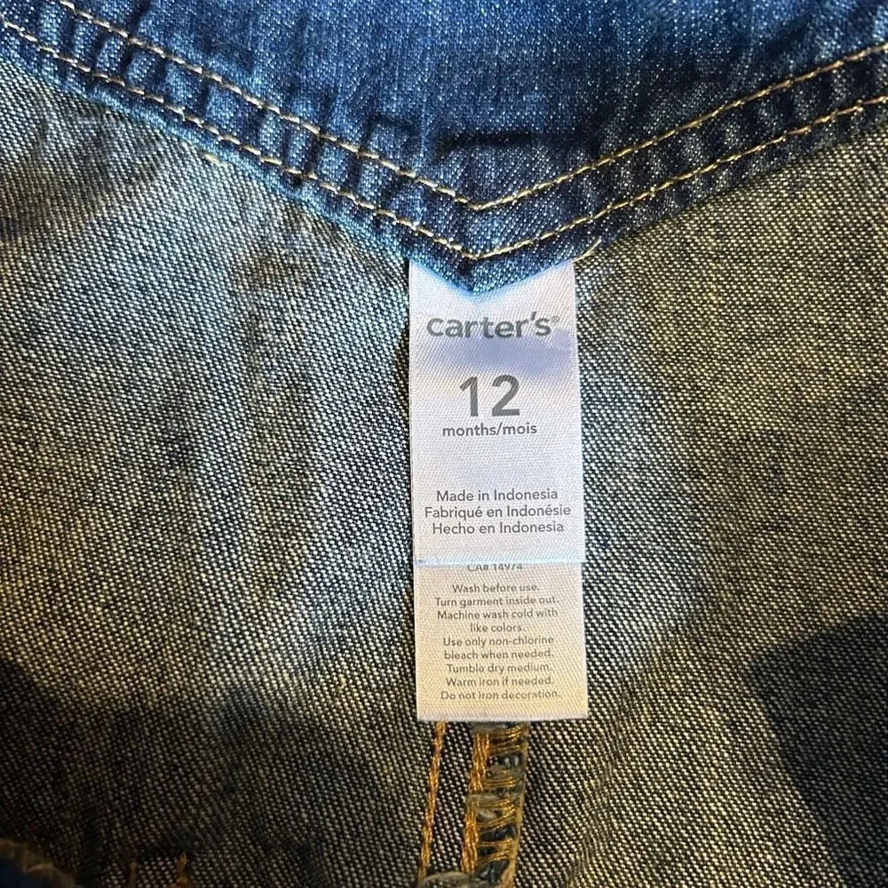 Carter’s I’m one Charming Little Guy overalls bibs 12M cotton